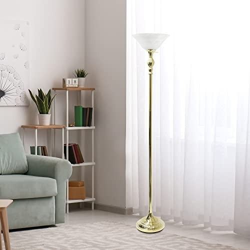 Lalia Home Classic 1 Light Torchiere Floor Lamp with Marbleized Glass Shade, Gold