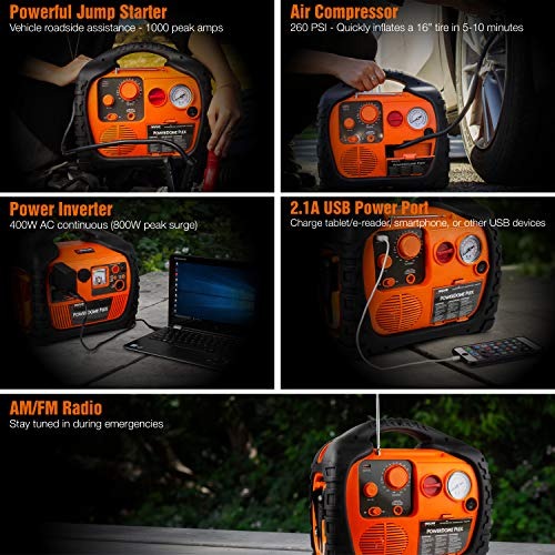 Wagan EL7561 Power Dome PLEX Battery Portable 1000 Amps Jump Starter Air Compressor 800 Watt Peak Surge Power Inverter