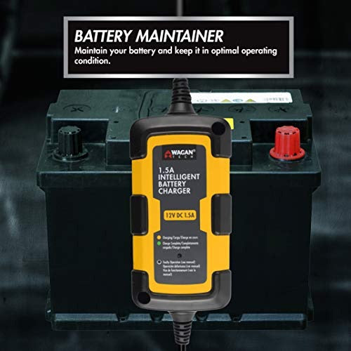 Wagan EL7402 12V 1.5A Intelligent Battery Charger, Battery Maintainer, Fully-Automatic Smart Charger