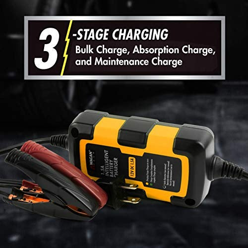 Wagan EL7402 12V 1.5A Intelligent Battery Charger, Battery Maintainer, Fully-Automatic Smart Charger