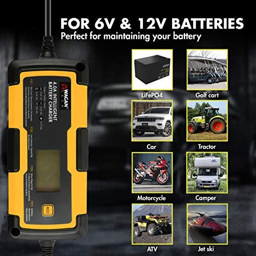 Wagan 7403 6V and 12V 4.0A Intelligent Battery Charger, Battery Maintainer, Fully-Automatic Smart Charger