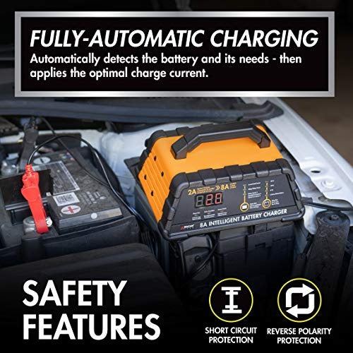 Wagan EL7406 8A Intelligent Battery Charger 6V and 12V Battery Maintainer Fully Automatic Smart Charger