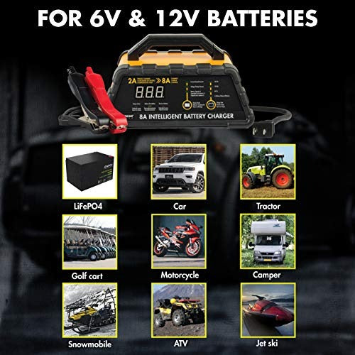 Wagan EL7406 8A Intelligent Battery Charger 6V and 12V Battery Maintainer Fully Automatic Smart Charger