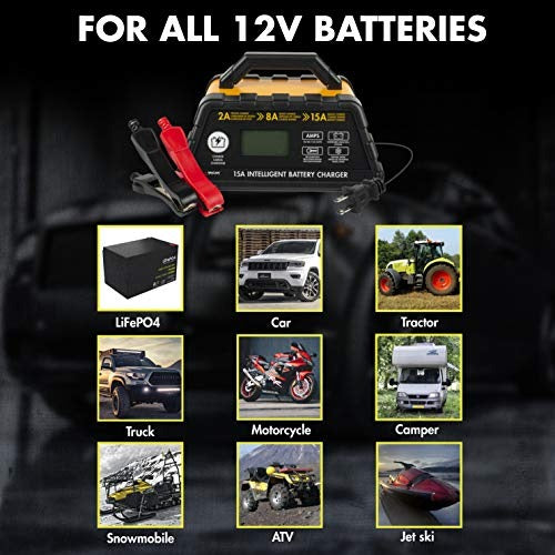 Wagan EL7407 15A Intelligent Battery Charger 12V Battery Maintainer Fully Automatic Smart Charger