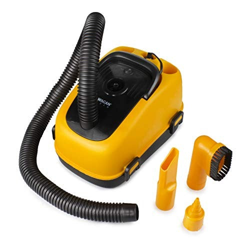 Wagan EL7205 12V Wet/Dry Auto Vacuum Cleaner for Vehicles with 40-inch Flexible Hose and 3 Nozzles, Inflate Function for Pool Toys, Air Mattress, Yellow, Black