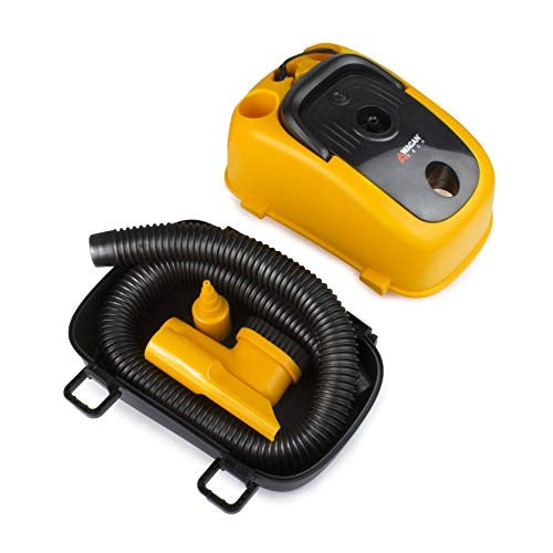 Wagan EL7205 12V Wet/Dry Auto Vacuum Cleaner for Vehicles with 40-inch Flexible Hose and 3 Nozzles, Inflate Function for Pool Toys, Air Mattress, Yellow, Black