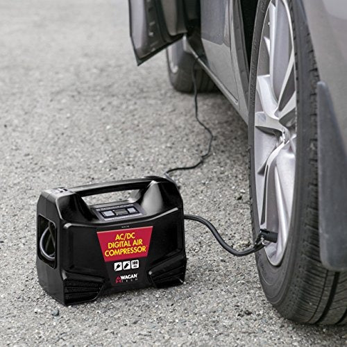 Wagan EL7315 Digital Display Dual AC/DC 110V/12V Air Compressor Tire Inflator with Nozzle Adapters for Vehicle Outdoor and Home Indoor Use, Black