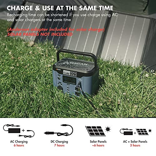 Wagan EL8832 Lithium Cube 325 Portable Power Station 324Wh Backup Lithium Battery, 120V 300W Pure Sine Wave AC Outlet, 12V DC Outlet, USB Outlet, Solar Generator (Solar Panel Not Included)