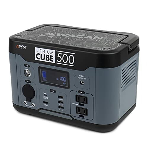 Wagan EL8834 Lithium Cube 500 Portable Power Station 515Wh Backup Lithium Battery, 120V 600W Pure Sine Wave AC Outlet, 12V DC Outlet, USB Outlet, Solar Generator (Solar Panel Not Included) for Outdoors Camping Travel Hunting Emergency