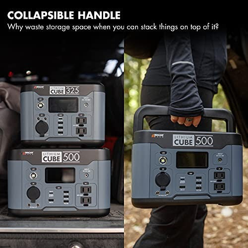 Wagan EL8834 Lithium Cube 500 Portable Power Station 515Wh Backup Lithium Battery, 120V 600W Pure Sine Wave AC Outlet, 12V DC Outlet, USB Outlet, Solar Generator (Solar Panel Not Included) for Outdoors Camping Travel Hunting Emergency