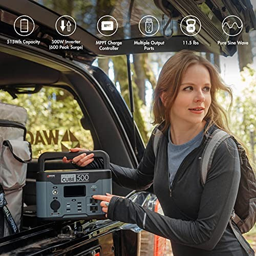 Wagan EL8834 Lithium Cube 500 Portable Power Station 515Wh Backup Lithium Battery, 120V 600W Pure Sine Wave AC Outlet, 12V DC Outlet, USB Outlet, Solar Generator (Solar Panel Not Included) for Outdoors Camping Travel Hunting Emergency