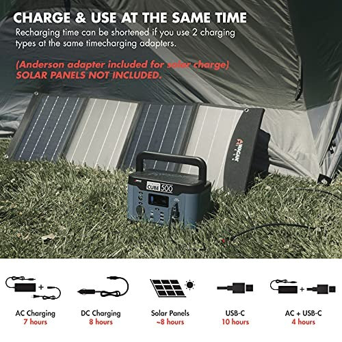 Wagan EL8834 Lithium Cube 500 Portable Power Station 515Wh Backup Lithium Battery, 120V 600W Pure Sine Wave AC Outlet, 12V DC Outlet, USB Outlet, Solar Generator (Solar Panel Not Included) for Outdoors Camping Travel Hunting Emergency