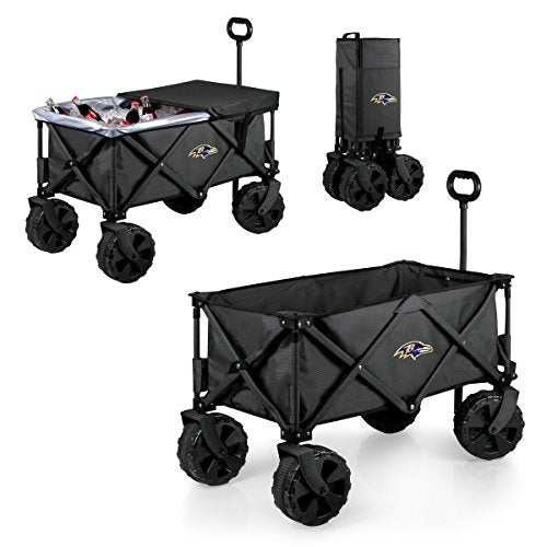 NFL Baltimore Ravens Adventure Wagon Elite All-Terrain Folding Beach Wagon with Big Wheels plus Table Top Lid & Soft Cooler Liner - Sport Utility Wagon - Garden Wagon Collapsible - Cooler Wagon Cart