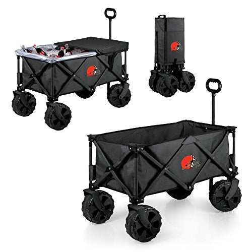 NFL Cleveland Browns Adventure Wagon Elite All-Terrain Folding Beach Wagon with Big Wheels plus Table Top Lid & Soft Cooler Liner - Sport Utility Wagon - Garden Wagon Collapsible - Cooler Wagon Cart