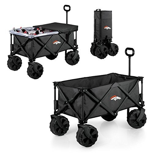 NFL Denver Broncos Adventure Wagon Elite All-Terrain Folding Beach Wagon with Big Wheels plus Table Top Lid & Soft Cooler Liner - Sport Utility Wagon - Garden Wagon Collapsible - Cooler Wagon Cart