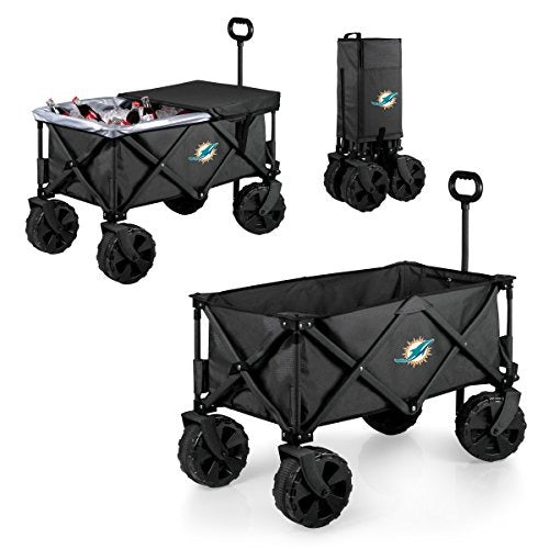NFL Miami Dolphins Adventure Wagon Elite All-Terrain Folding Beach Wagon with Big Wheels plus Table Top Lid & Soft Cooler Liner - Sport Utility Wagon - Garden Wagon Collapsible - Cooler Wagon Cart