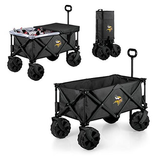 NFL Minnesota Vikings Adventure Wagon Elite All-Terrain Folding Beach Wagon with Big Wheels plus Table Top Lid & Soft Cooler Liner - Sport Utility Wagon - Garden Wagon Collapsible - Cooler Wagon Cart