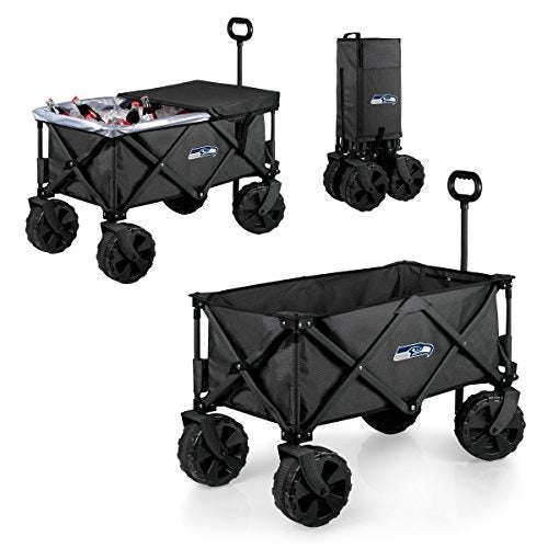 NFL Seattle Seahawks Adventure Wagon Elite All-Terrain Folding Beach Wagon with Big Wheels plus Table Top Lid & Soft Cooler Liner - Sport Utility Wagon - Garden Wagon Collapsible - Cooler Wagon Cart