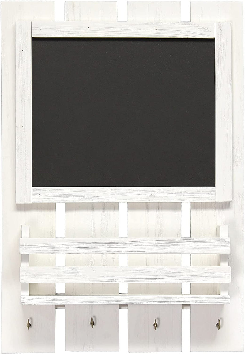 HomePlace  Chalkboard Sign with Key Holder Hooks and Mail Storage, White Wash