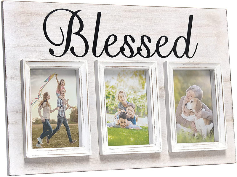HomePlace  3 Photo Collage Frame 4x6 Picture Frame, White Wash "Blessed"