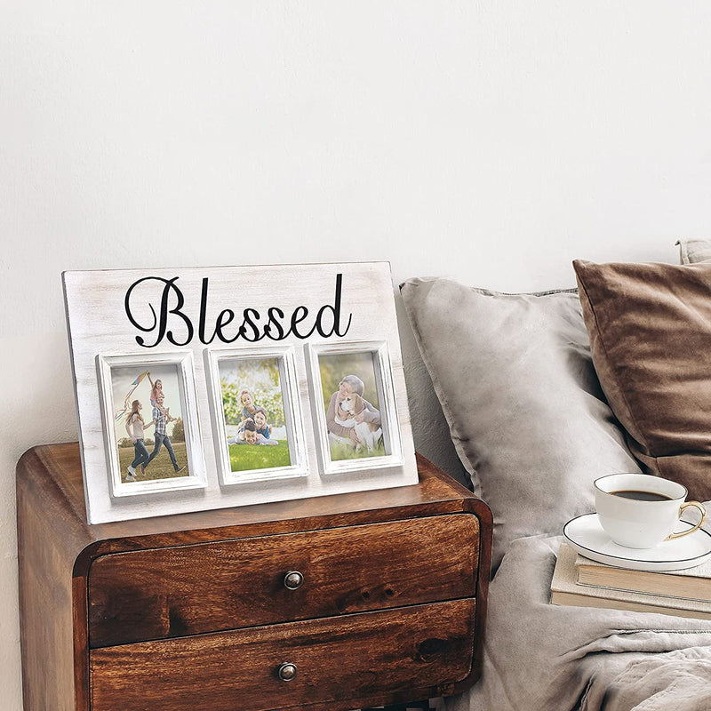 HomePlace  3 Photo Collage Frame 4x6 Picture Frame, White Wash "Blessed"