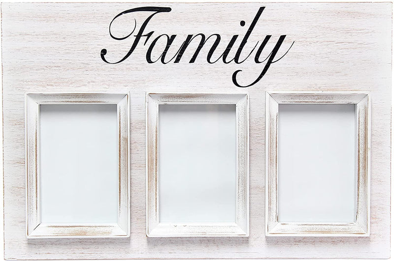 HomePlace  3 Photo Collage Frame 4x6 Picture Frame, White Wash "Family"