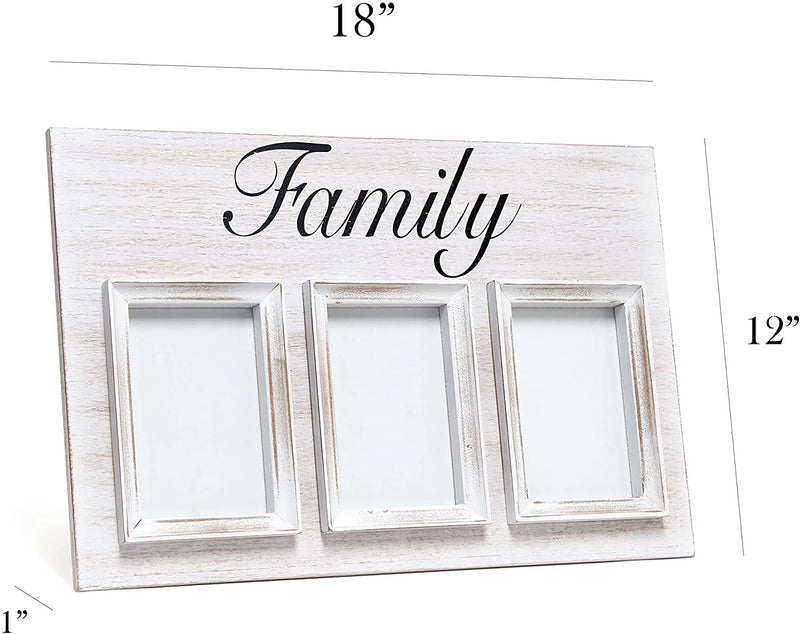 HomePlace  3 Photo Collage Frame 4x6 Picture Frame, White Wash "Family"