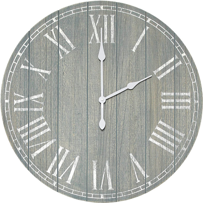 HomePlace  Wood Plank 23" Large Rustic Coastal Wall Clock, Dark Gray Wash