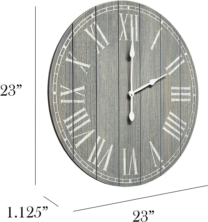 HomePlace  Wood Plank 23" Large Rustic Coastal Wall Clock, Dark Gray Wash