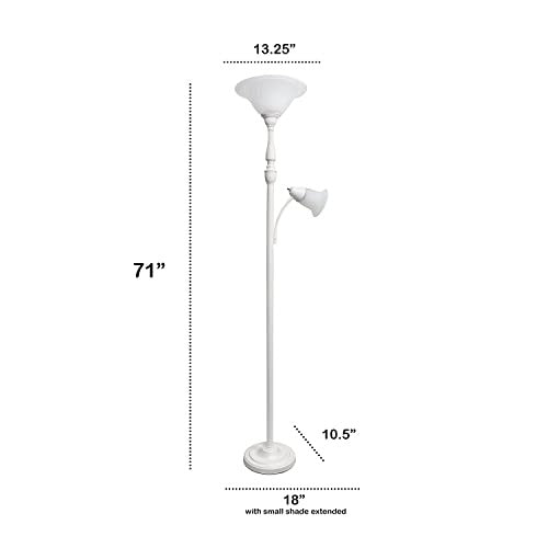 Torchiere Floor Lamp with Reading Light and Marble Glass Shades, White