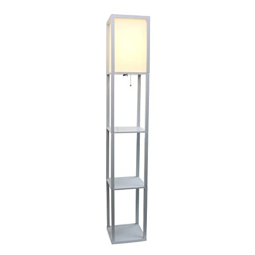 Home Outfitters Column Shelf Floor Lamp with Linen Shade, Gray