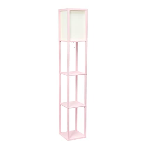 Home Outfitters Column Shelf Floor Lamp with Linen Shade, Light Pink