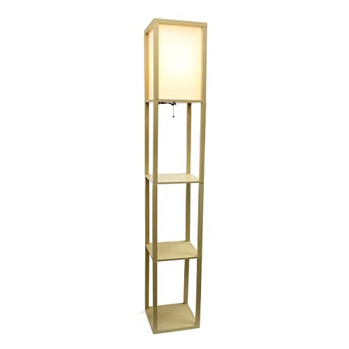 Home Outfitters Column Shelf Floor Lamp with Linen Shade, Tan