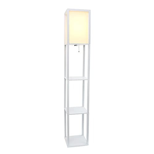 Home Outfitters Column Shelf Floor Lamp with Linen Shade, White