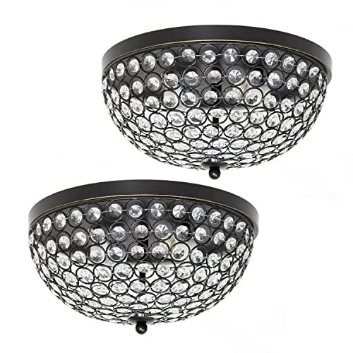 Home Outfitters Crystal Glam 2 Light Ceiling Flush Mount 2 Pack, Restoration Bronze