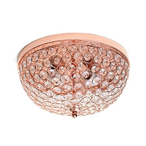 Home Outfitters Crystal Glam 2 Light Ceiling Flush Mount, Rose Gold