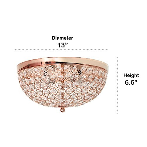 Home Outfitters Crystal Glam 2 Light Ceiling Flush Mount, Rose Gold