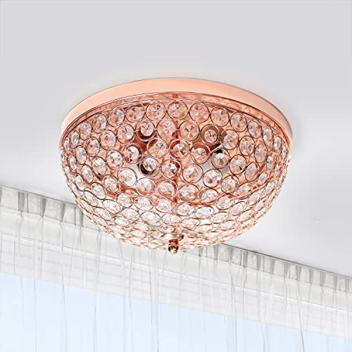 Home Outfitters Crystal Glam 2 Light Ceiling Flush Mount, Rose Gold