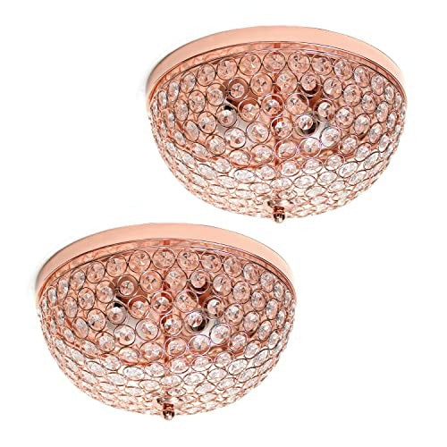 Home Outfitters Crystal Glam 2 Light Ceiling Flush Mount 2 Pack, Rose Gold