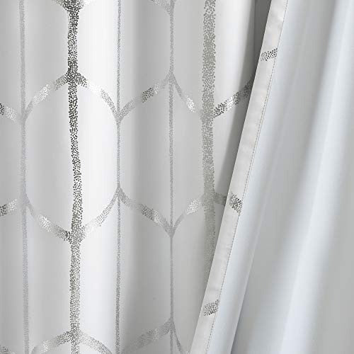 Intelligent Design Raina Total Blackout Metallic Print Grommet Top Single Window Curtain Panel Thermal Insulated Light Blocking Drape for Bedroom Living Room and Dorm 1 Piece, 50x63, White/Silver