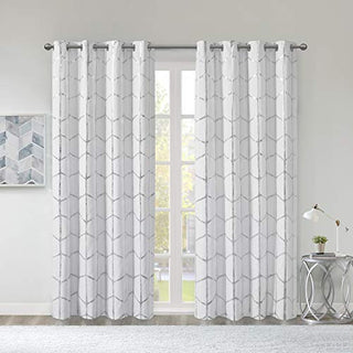 Intelligent Design Raina Total Blackout Curtain Panel, Grommet Top, White/Silver, 50 x 84 in