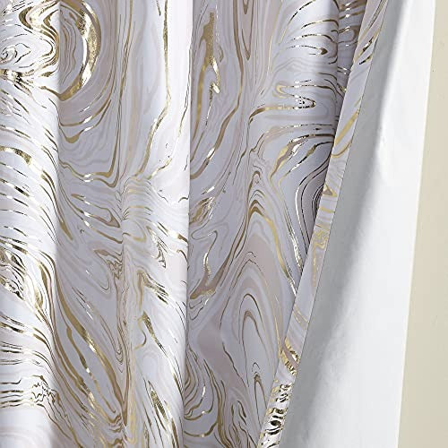 Intelligent Design Rebecca Total Blackout Curtains Metallic Marble Print, Light Blocking Single Window Drape for Bedroom, Apartments, 84" Panel, Blush/Gold