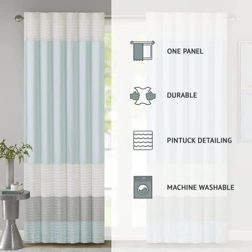 Madison Park Amherst Single Panel Faux Silk Rod Pocket Curtain with Privacy Lining for Living Room, Window Drape for Bedroom and Dorm, 50x84, Aqua