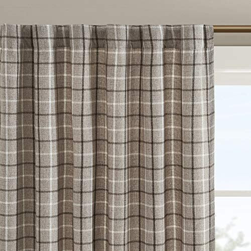 Madison Park Anaheim Cabin Plaid Curtain Single Window, Thermal Insulated Fleece Lining Living Room Decor Light Blocking Drape for Bedroom and Apartments, 50 in x 84 in, Rod Pocket, Brown