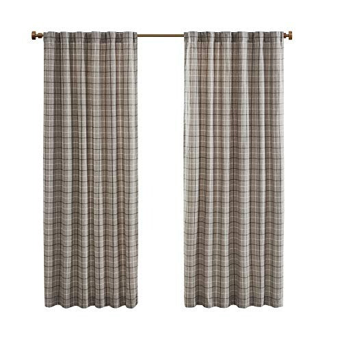 Madison Park Anaheim Cabin Plaid Curtain Single Window, Thermal Insulated Fleece Lining Living Room Decor Light Blocking Drape for Bedroom and Apartments, 50 in x 84 in, Rod Pocket, Brown