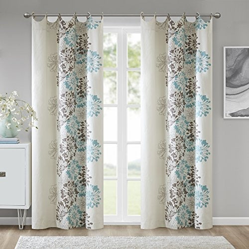Madison Park Anaya Window Curtain Grommet Tops Thermal Insulated Window Panel for Living Room Bedroom and Dorm Single Panel, 50x63, Blue/Brown