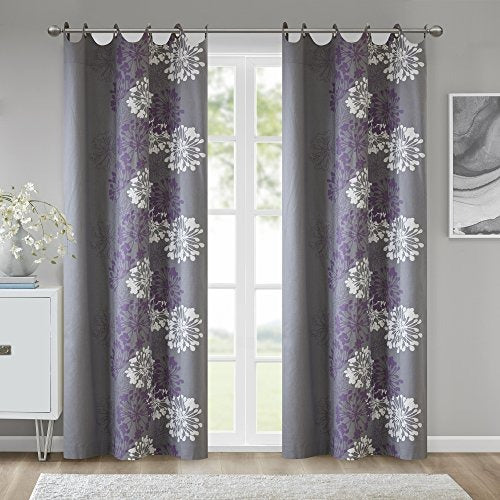 Madison Park Anaya Curtain Grommet Tops Thermal Insulated Window Living Room Bedroom and Dorm Single Panel, 50 in x 63 in, Purple/Grey