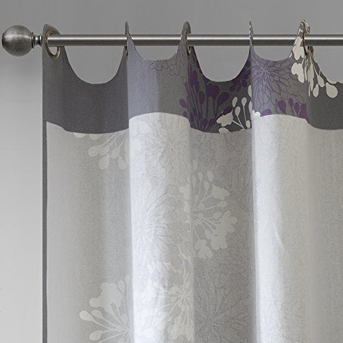 Madison Park Anaya Curtain Grommet Tops Thermal Insulated Window Living Room Bedroom and Dorm Single Panel, 50 in x 84 in, Purple/Grey