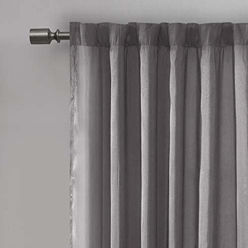 Madison Park Andorra Embroidered Back Tab Fabric Single Window Living Room, Transitional Rod Pocket Light Curtain for Bedroom, 1-Panel Pack, 50 x 95, Grey