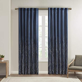 Madison Park Andora Privacy Curtain Panel, Rod Pocket And Back Tabs, Navy, 50 x 95 in
